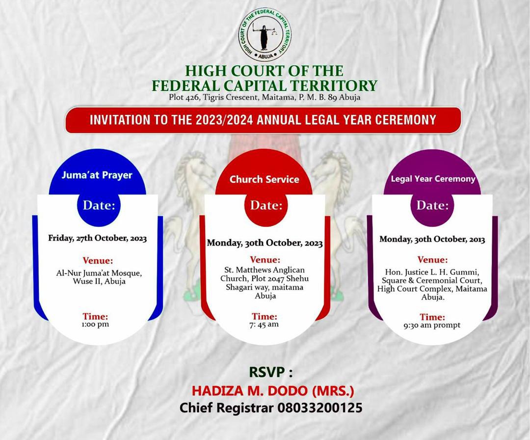 FCT High Court Releases Details Of 2023/2024 Annual Legal Year Ceremonies