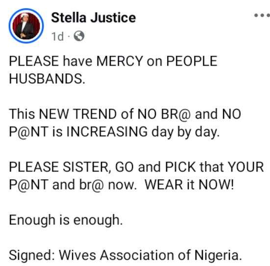 Nigerian Lawyer Pleads With Women To Wear Undergarments, Citing Concerns For Marriages