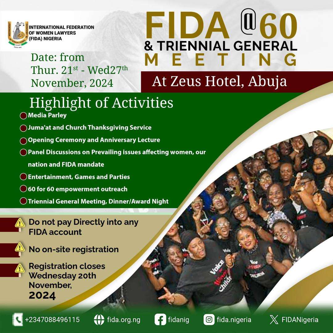 FIDA Nigeria Announces Lineup For 60th Anniversary Celebration In Abuja [FULL DETAILS]