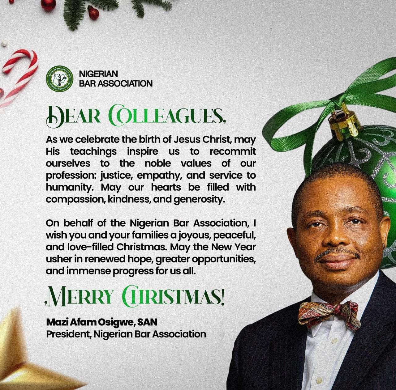 NBA President Extends Christmas Wishes, Calls For Reflection And Renewal