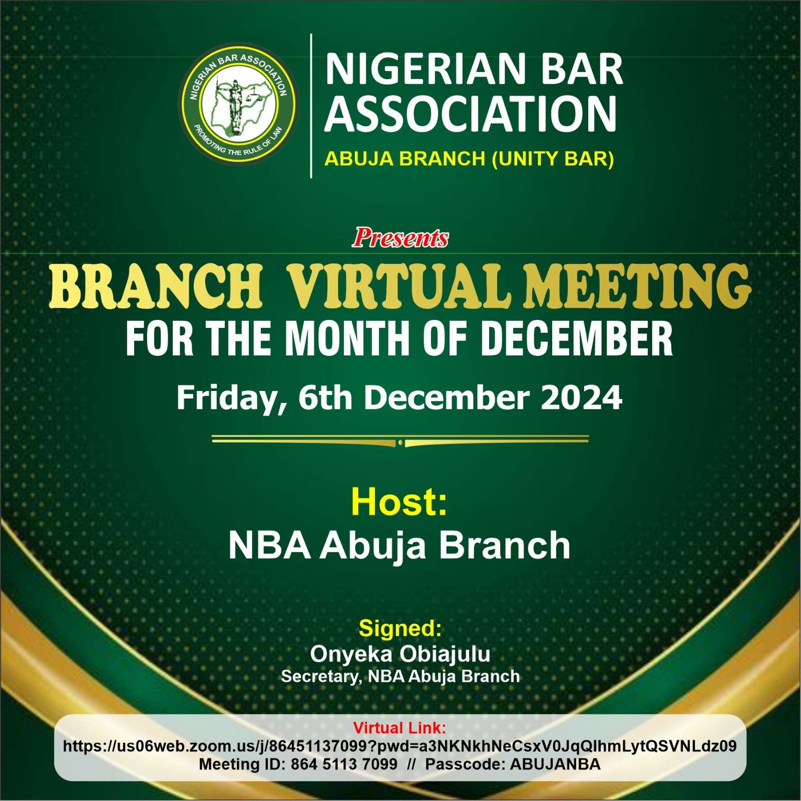 NBA Abuja Branch To Hold December 2024 General Meeting Virtually