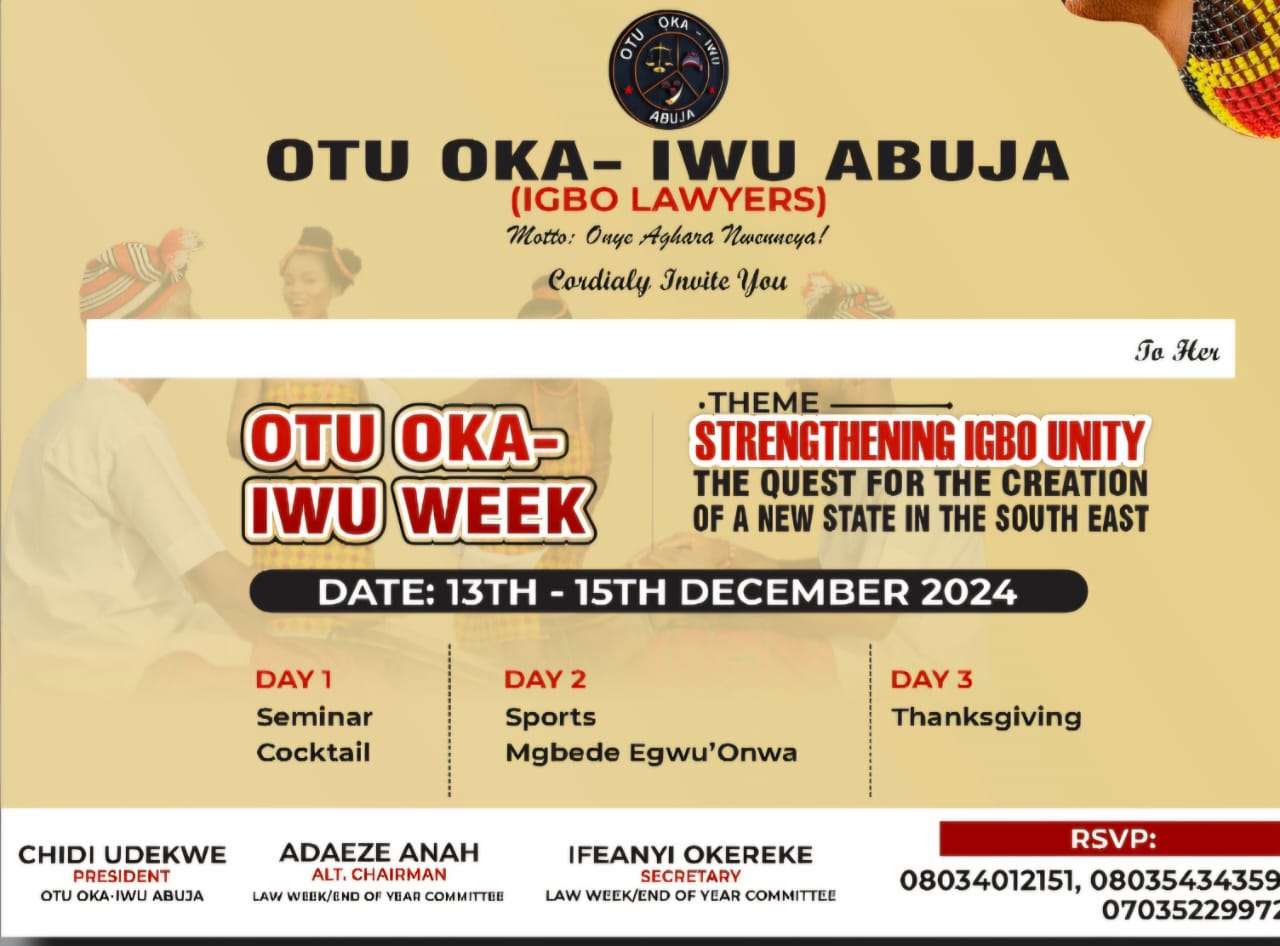 Otu Oka-Iwu Abuja Unveils Exciting 3-Day Event To Promote Igbo Unity